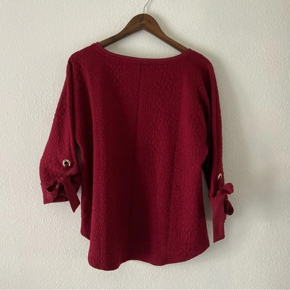 Charter Club Tie Cuff Blouse Artisan Garden Red Large Petite NEW Elegant Preppy - Picture 9 of 10